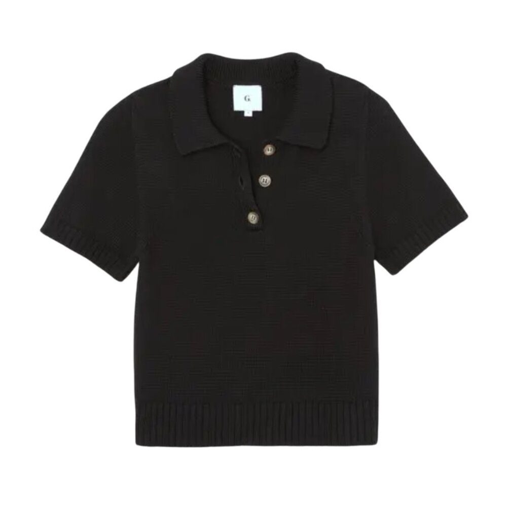 Label Black Knit V-Neck Polo Sweater